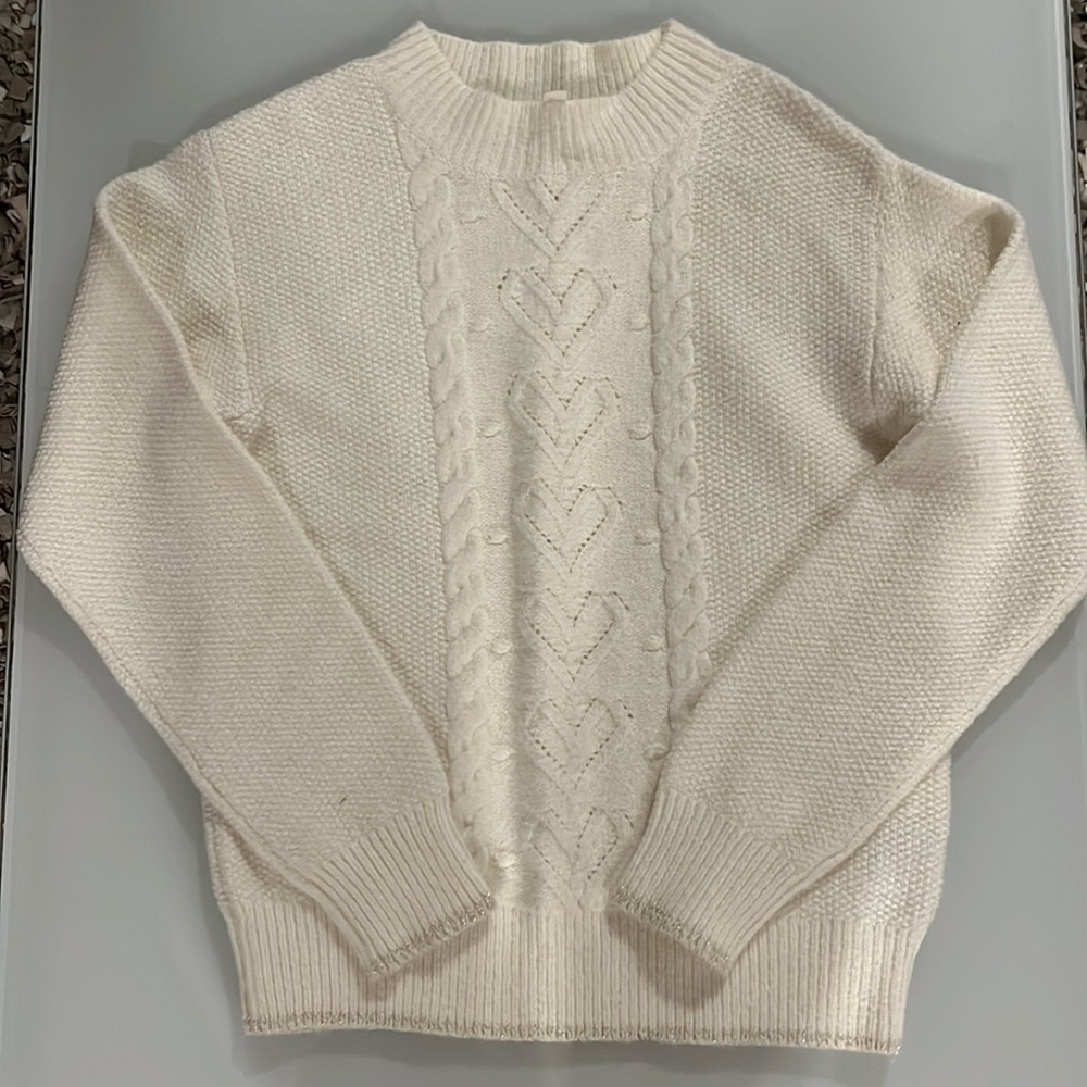 Crewcuts wool cream cable knit sweater, girls size L(10-11)
